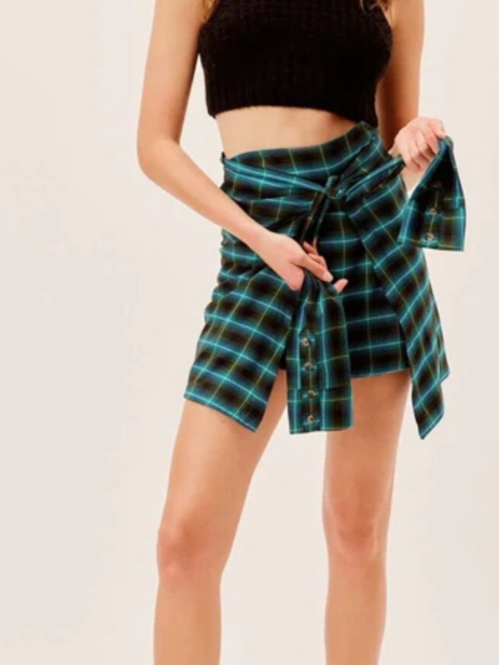 For Love & Lemons Gwen Wrap Skirt Green